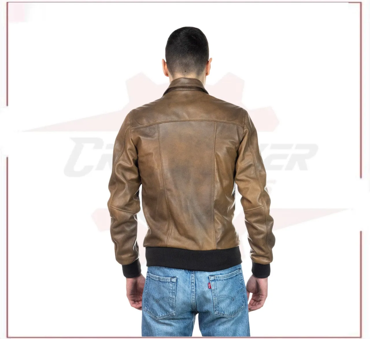 Men's Bomber Jacket in Genuine Brown Leather