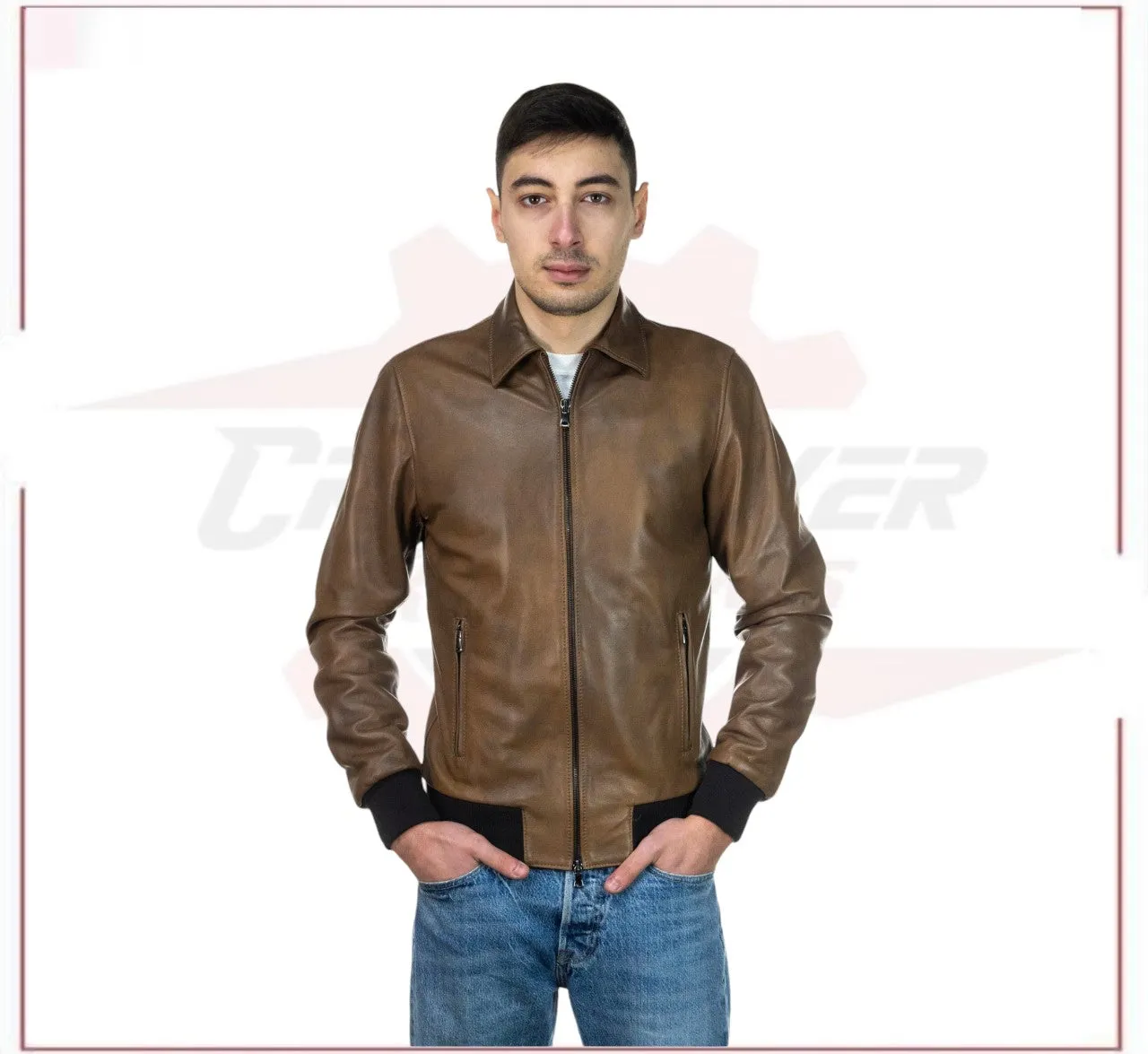 Men's Bomber Jacket in Genuine Brown Leather