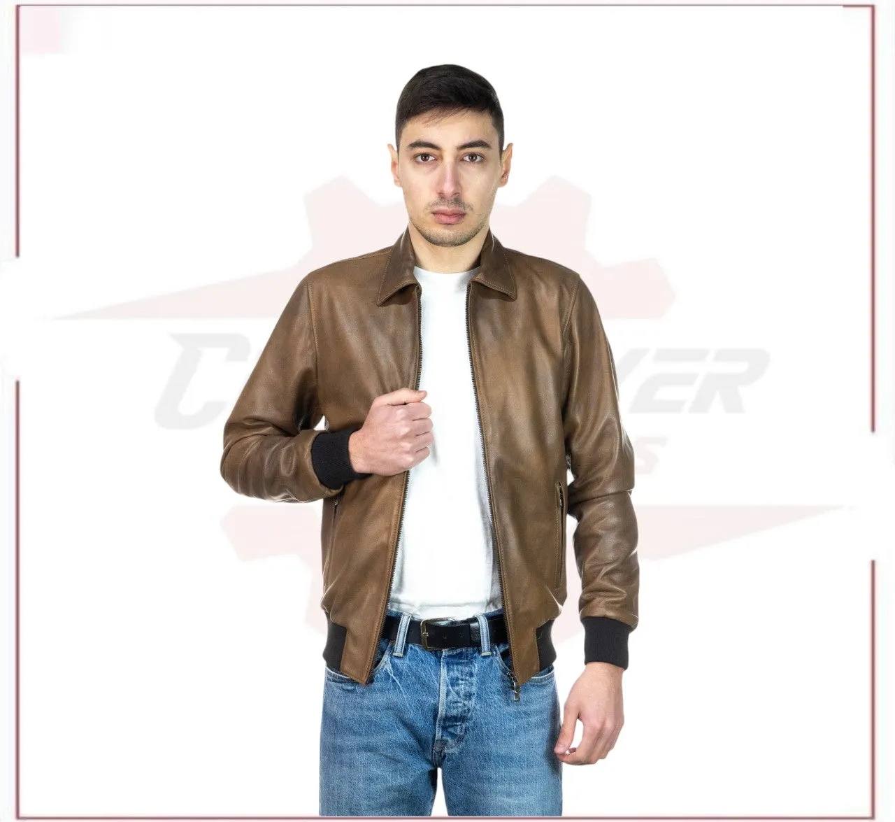 Men's Bomber Jacket in Genuine Brown Leather