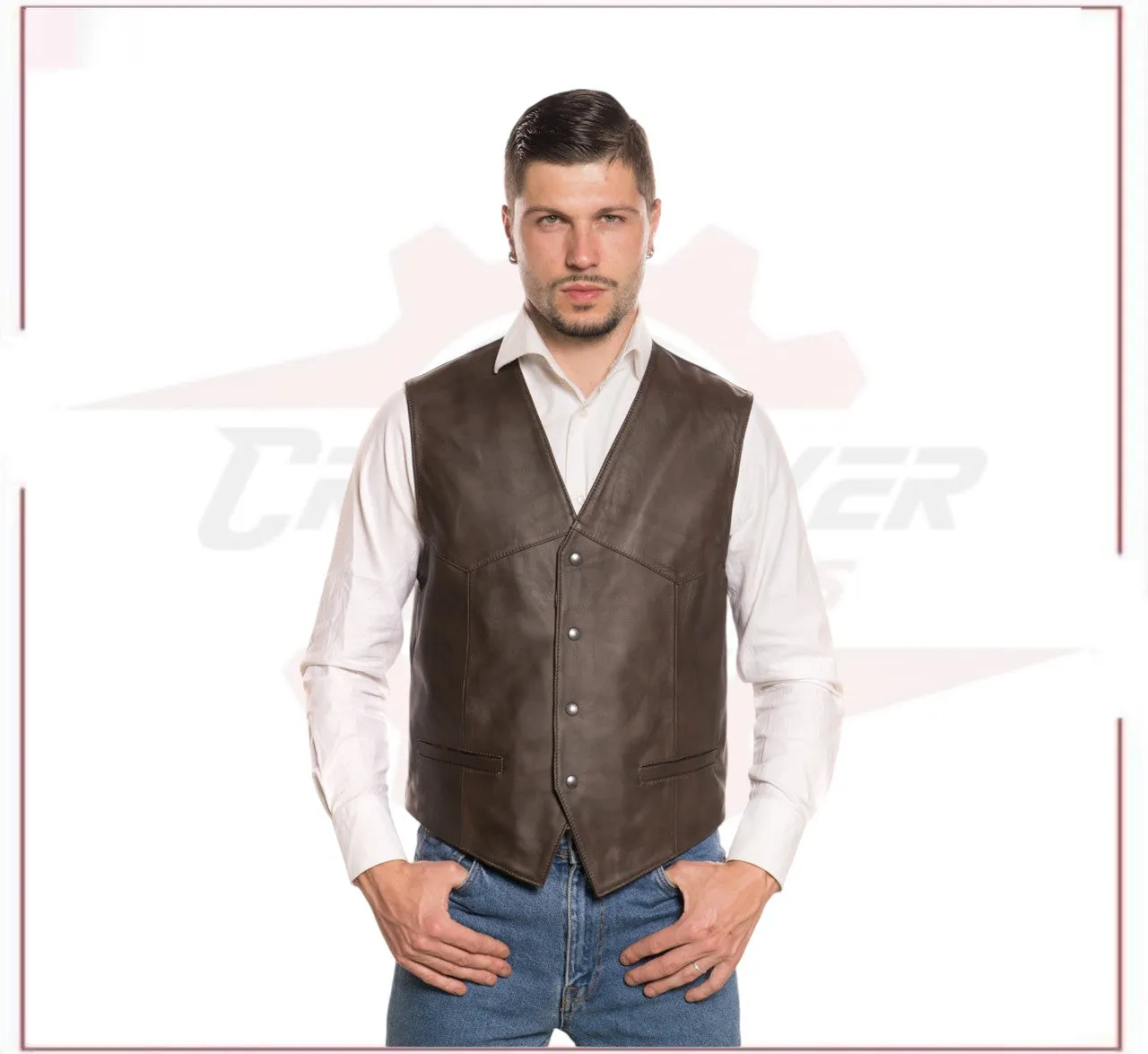 Men's Vest in Genuine Dark Brown Leather