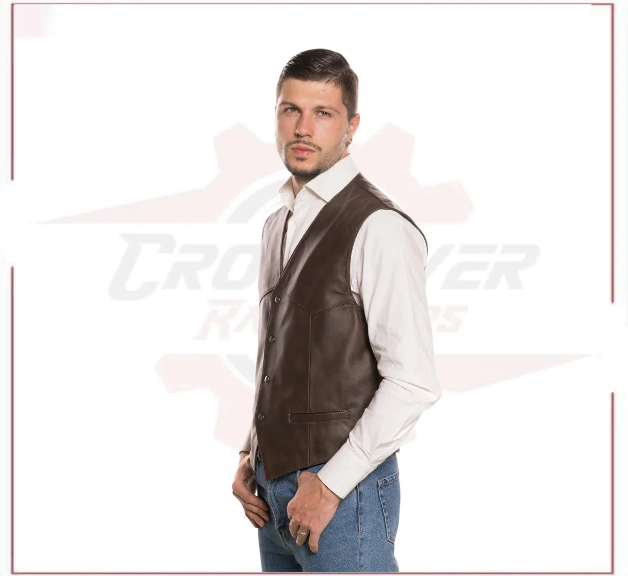 Men's Vest in Genuine Dark Brown Leather