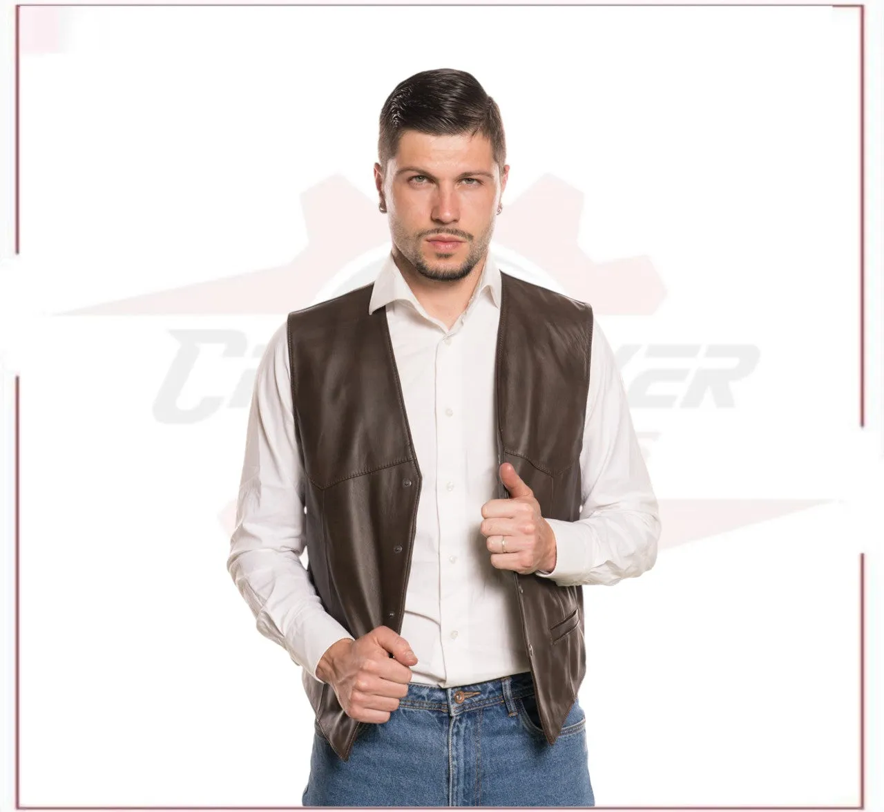 Men's Vest in Genuine Dark Brown Leather