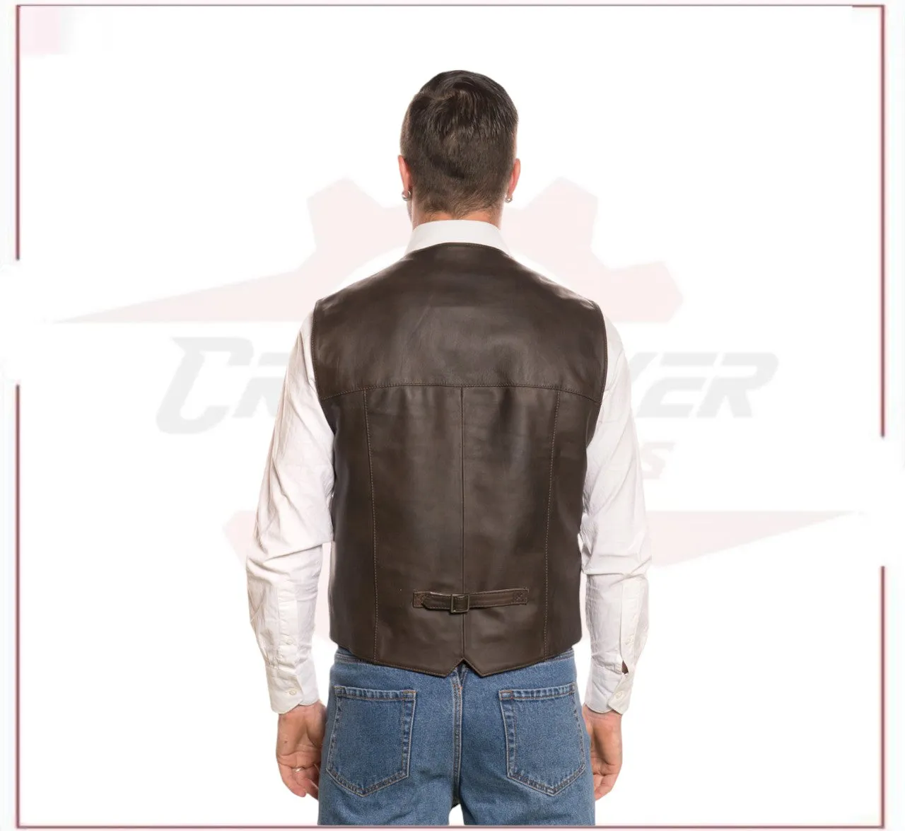 Men's Vest in Genuine Dark Brown Leather