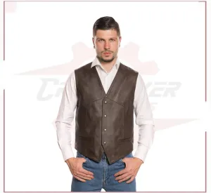 Men's Vest in Genuine Dark Brown Leather