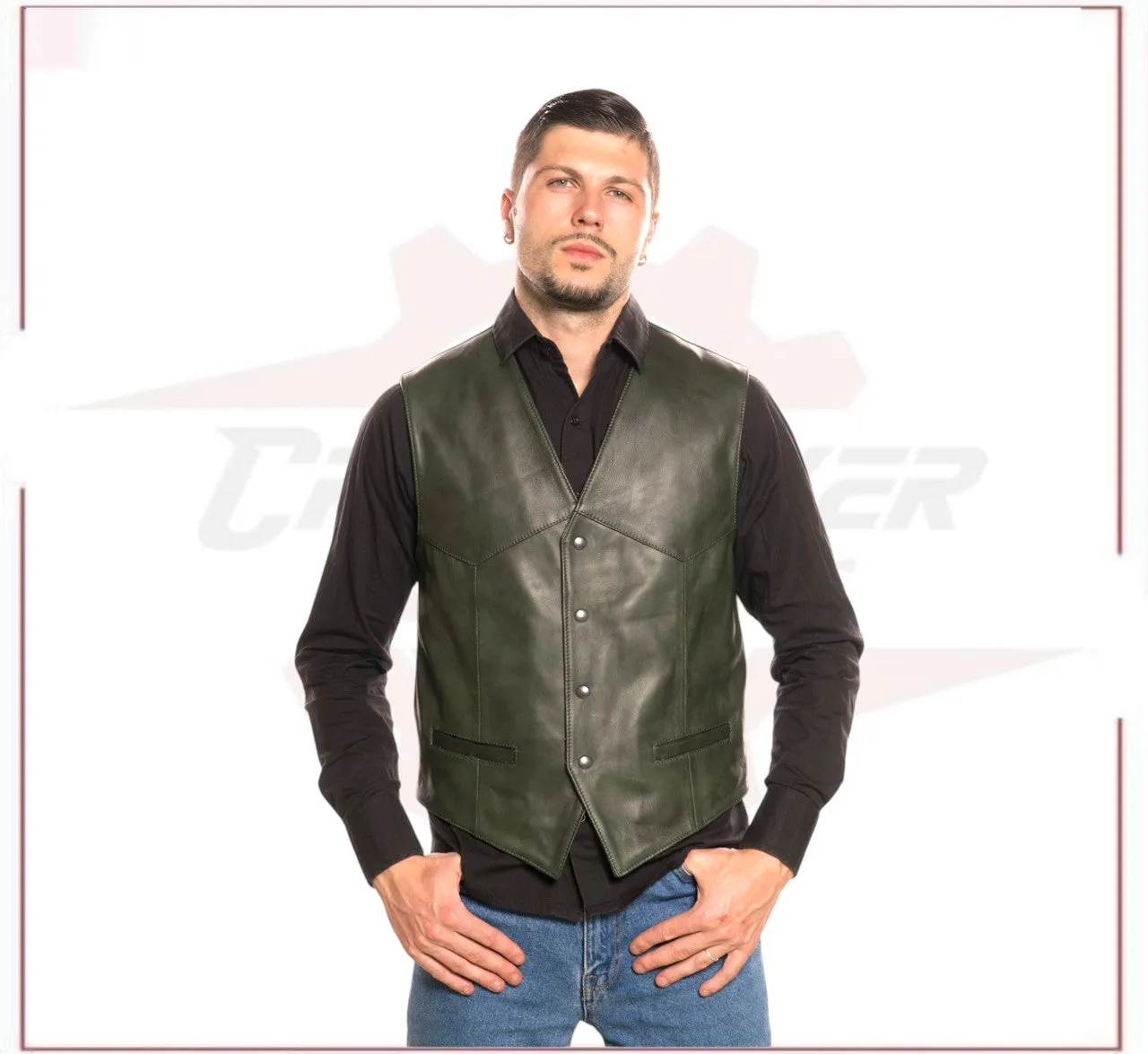 Men's Vest in Genuine Green Leather