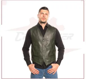 Men's Vest in Genuine Green Leather