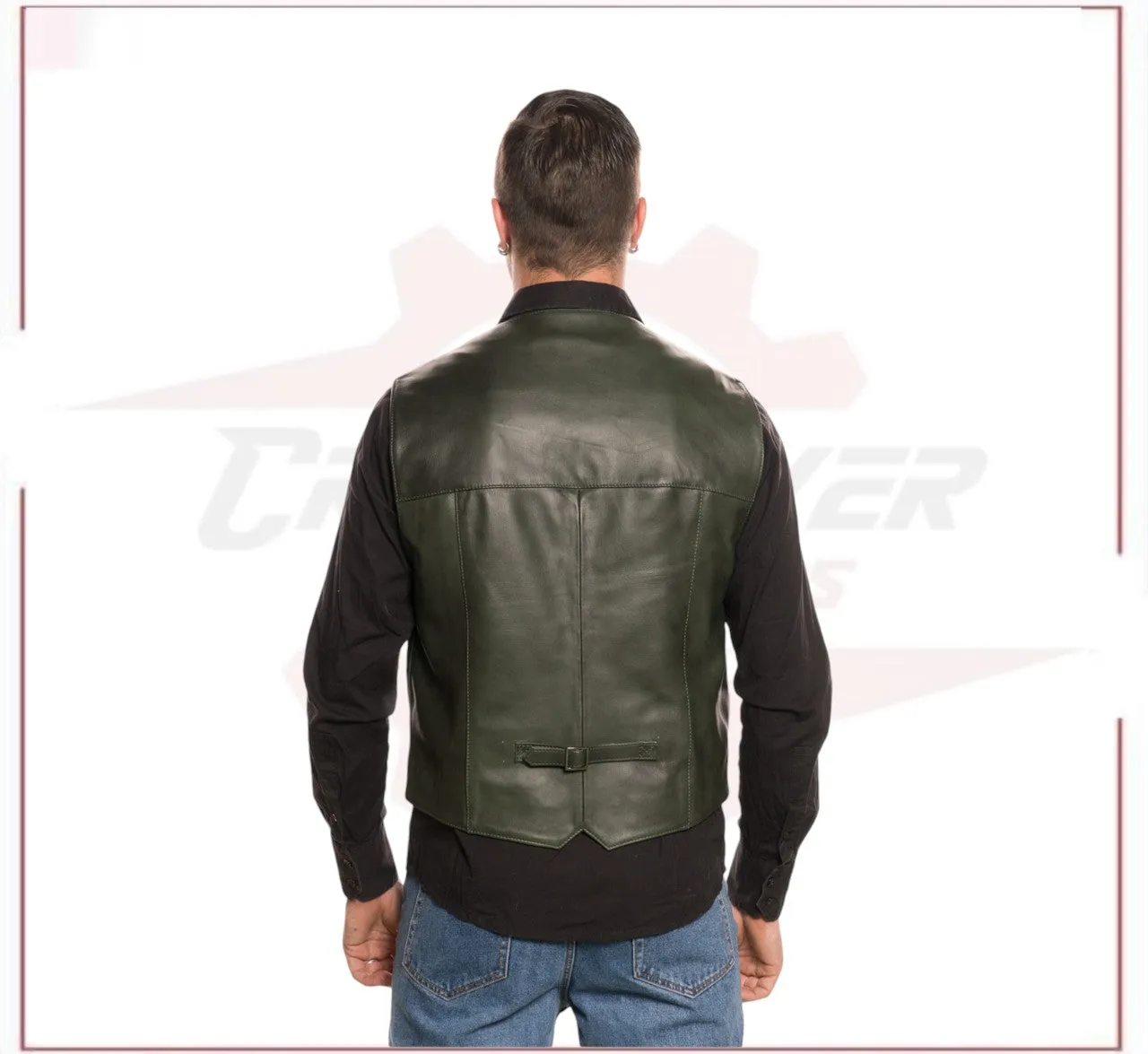 Men's Vest in Genuine Green Leather