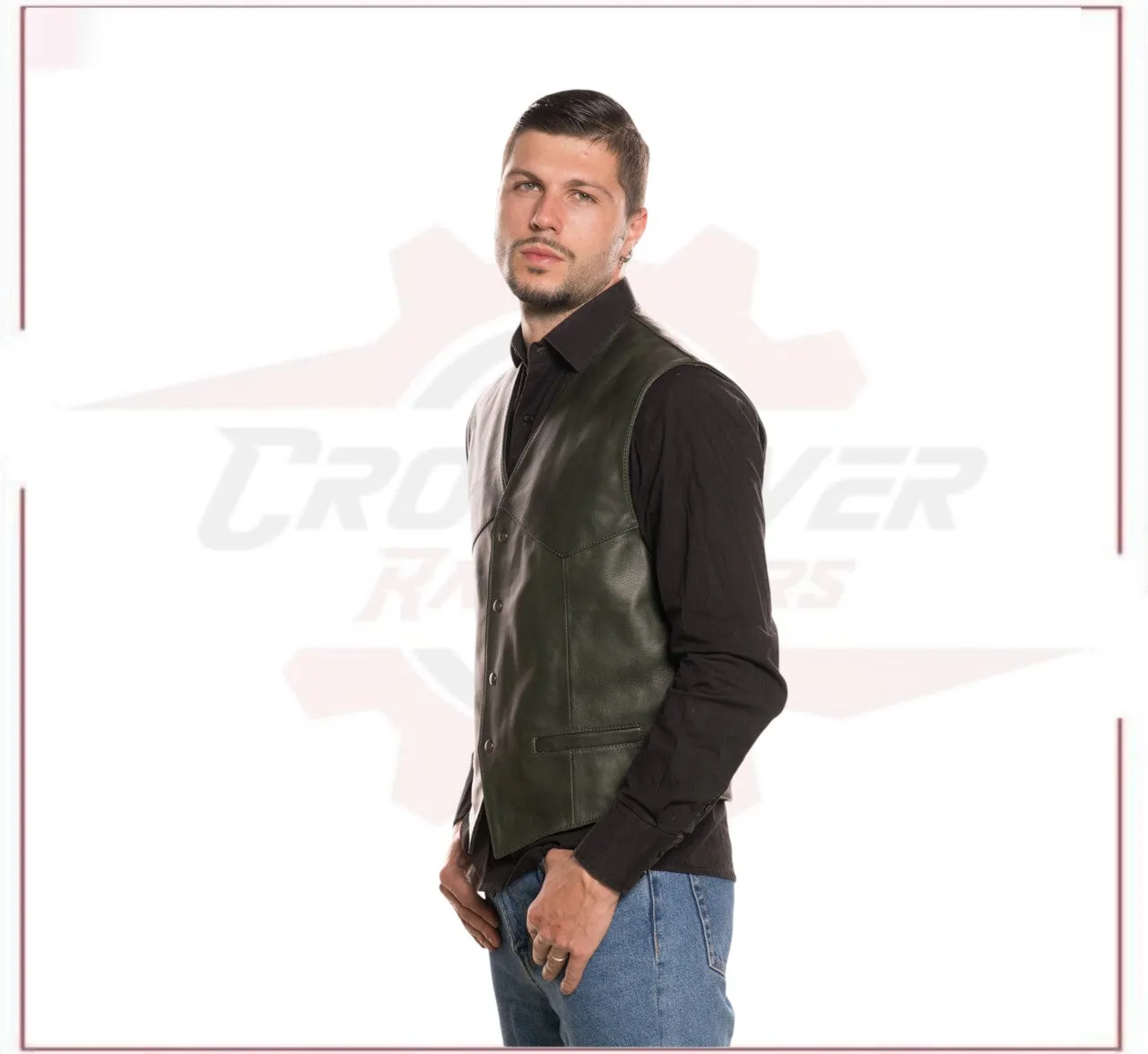 Men's Vest in Genuine Green Leather
