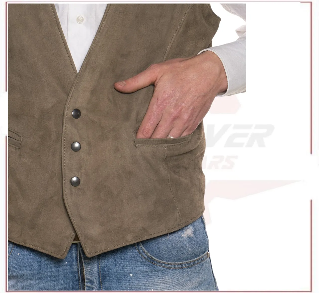 Men's Vest in Genuine Taupe Suede Leather