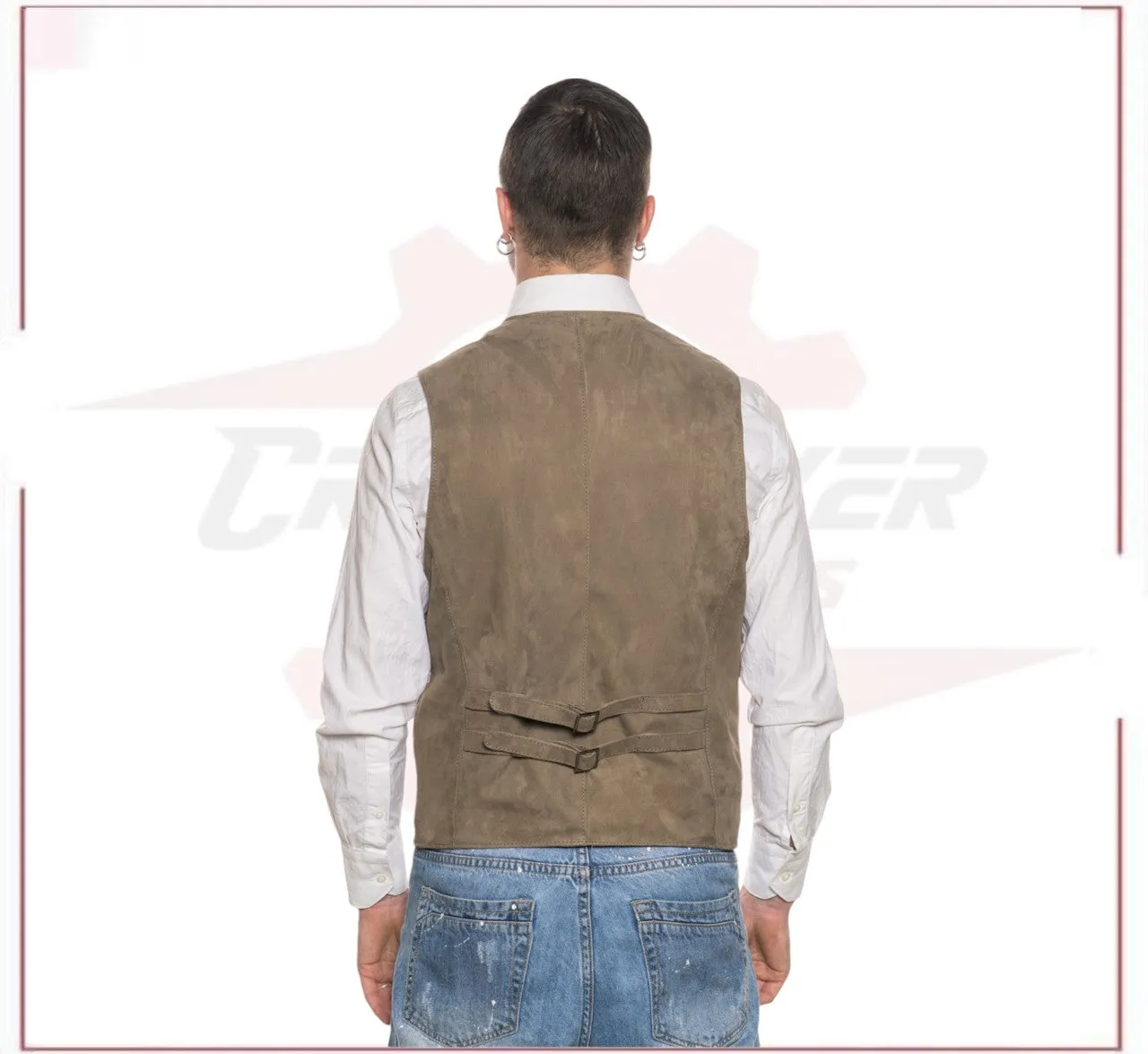 Men's Vest in Genuine Taupe Suede Leather
