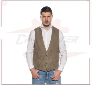 Men's Vest in Genuine Taupe Suede Leather