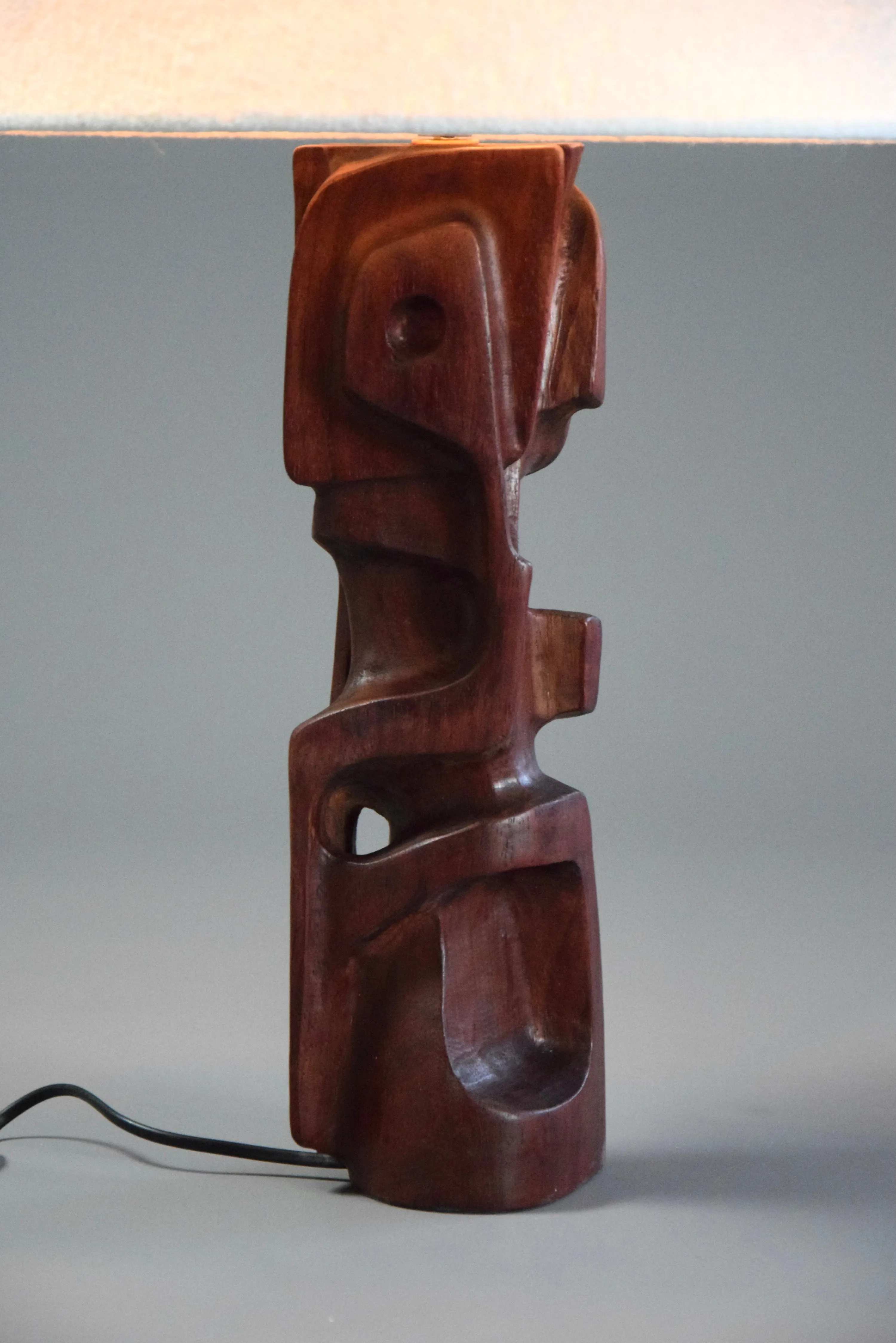 Mid-Century Modern Sculptural Carved Wooden Table Lamps by Gianni Pinna Italy