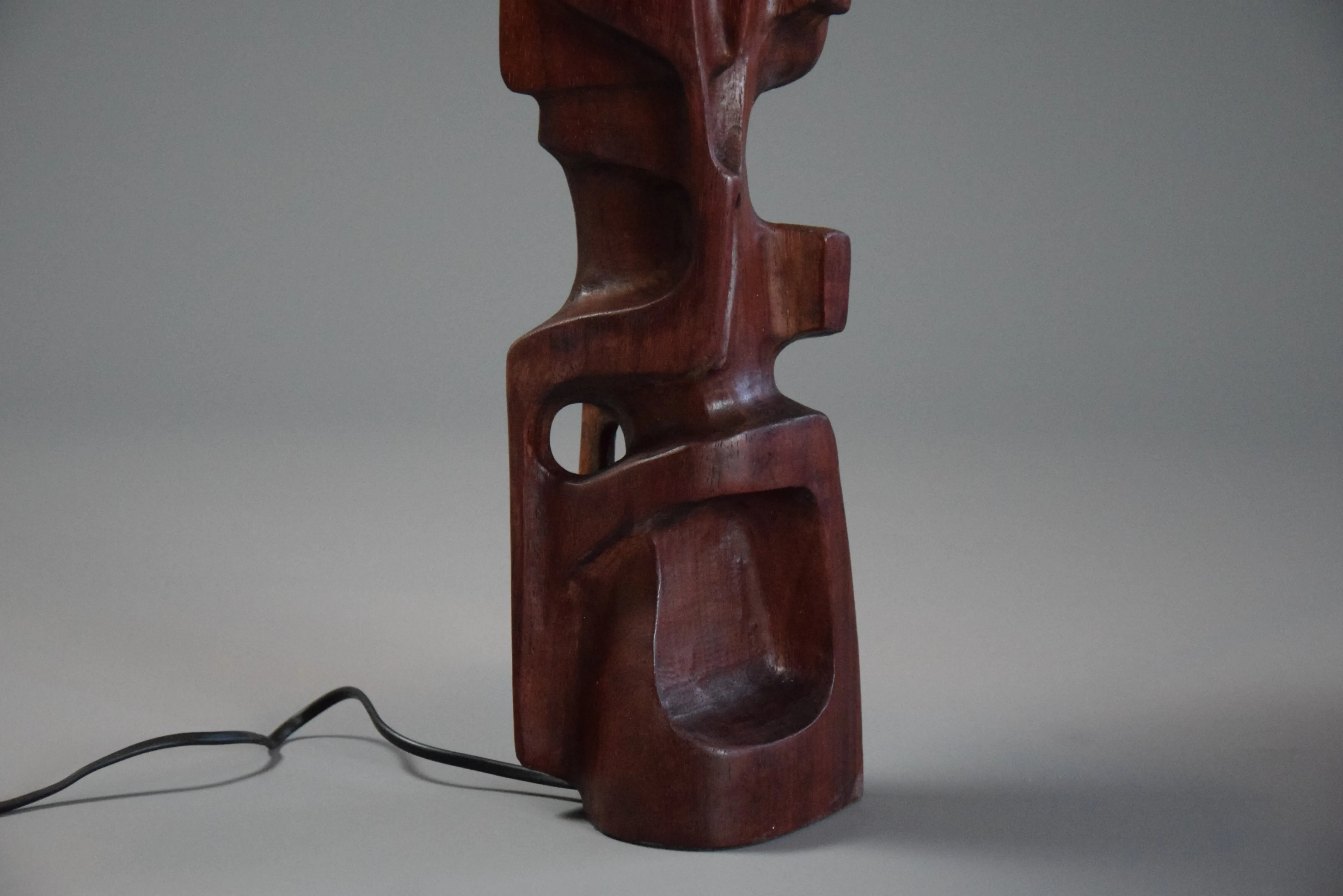 Mid-Century Modern Sculptural Carved Wooden Table Lamps by Gianni Pinna Italy