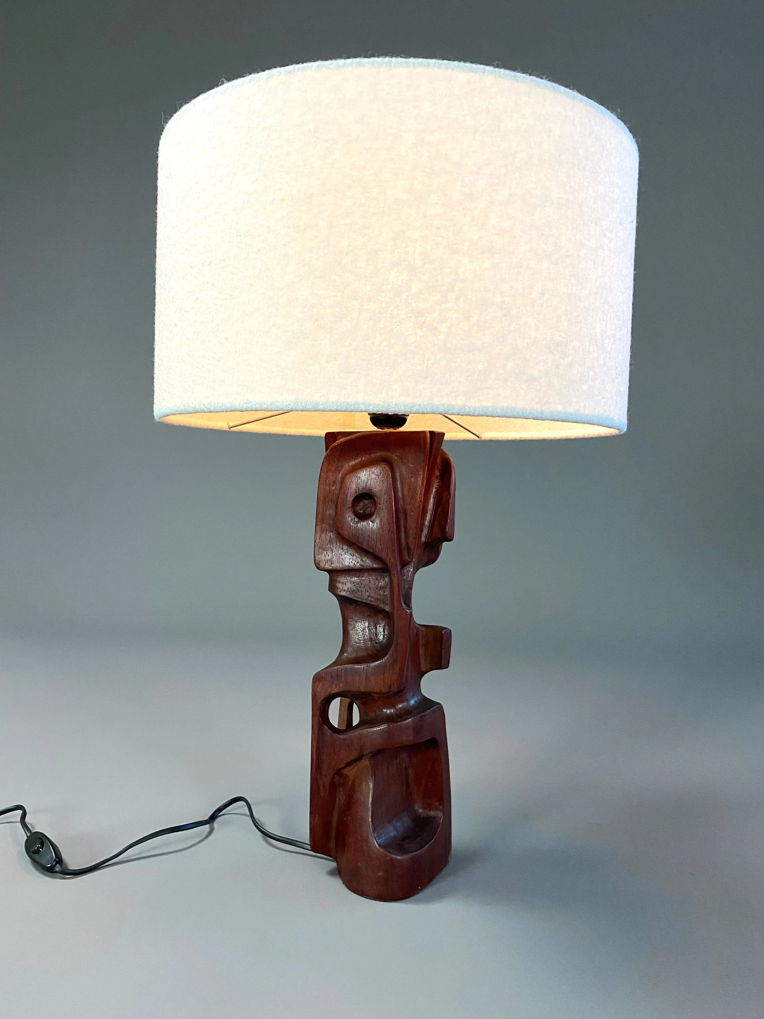 Mid-Century Modern Sculptural Carved Wooden Table Lamps by Gianni Pinna Italy