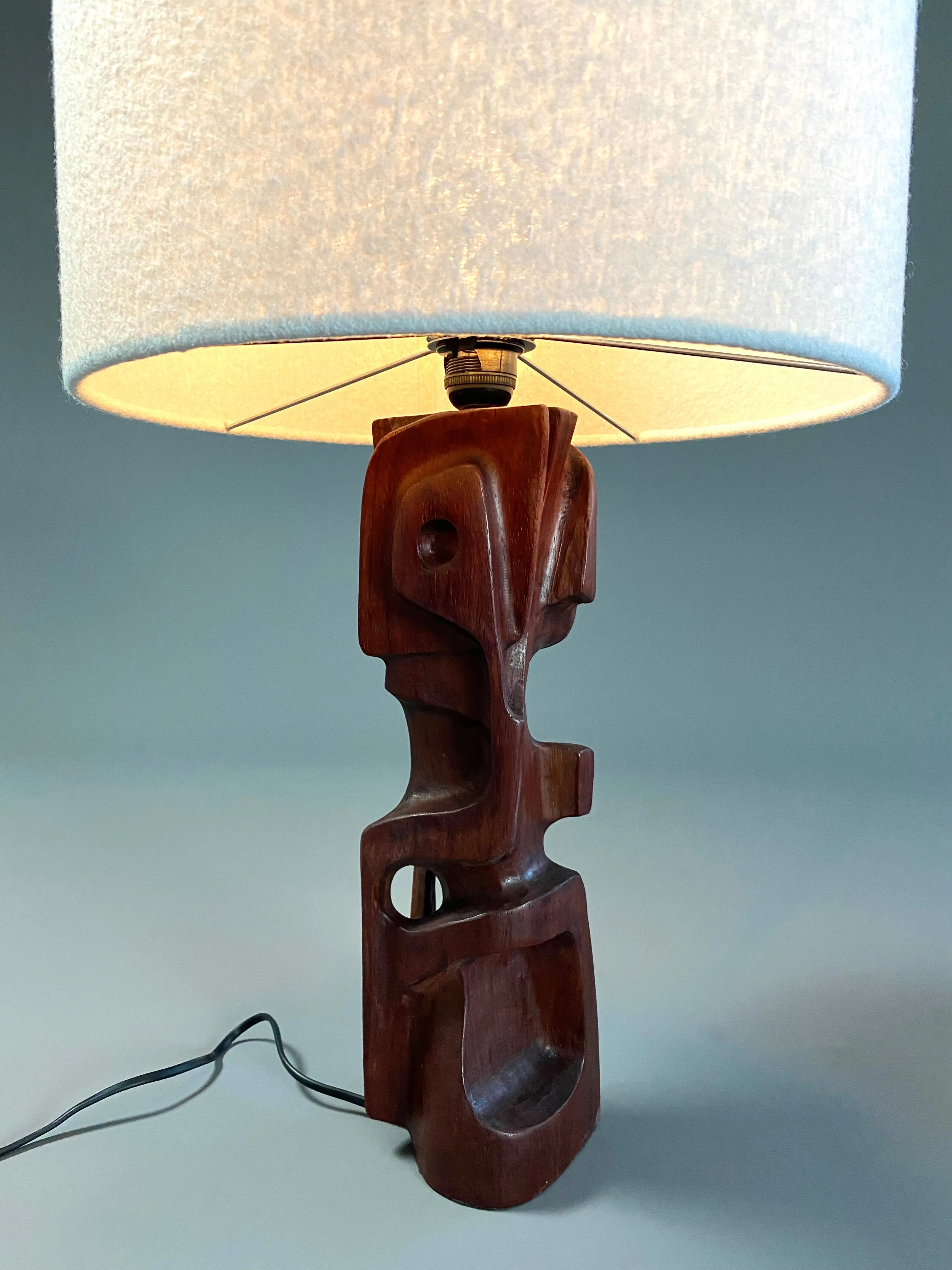 Mid-Century Modern Sculptural Carved Wooden Table Lamps by Gianni Pinna Italy