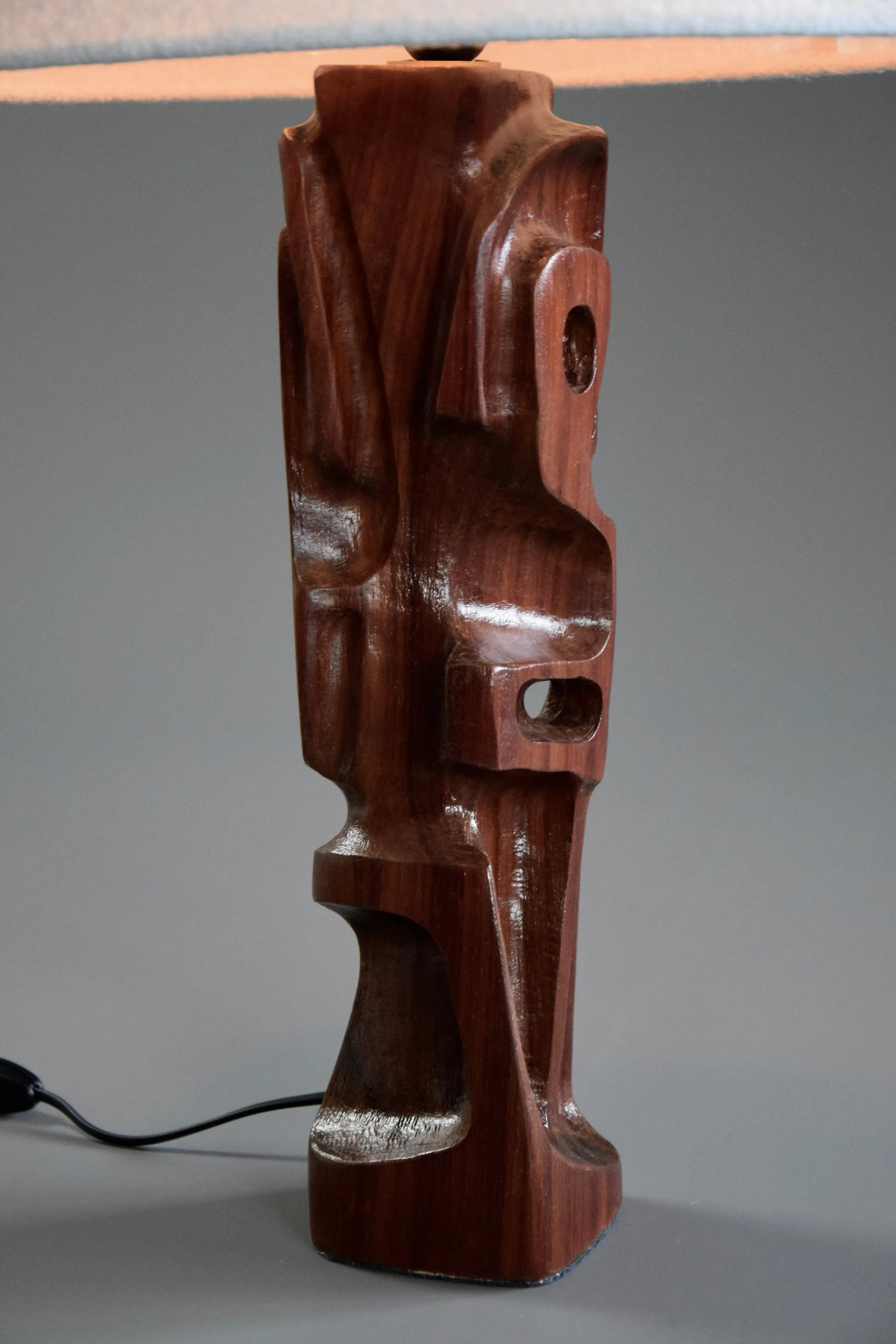 Mid-Century Modern Sculptural Carved Wooden Table Lamps by Gianni Pinna Italy
