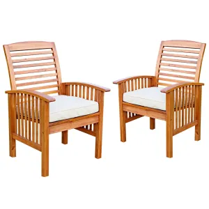 Modern 2-Piece Slat-Back Patio Chairs with Cushions - Brown
