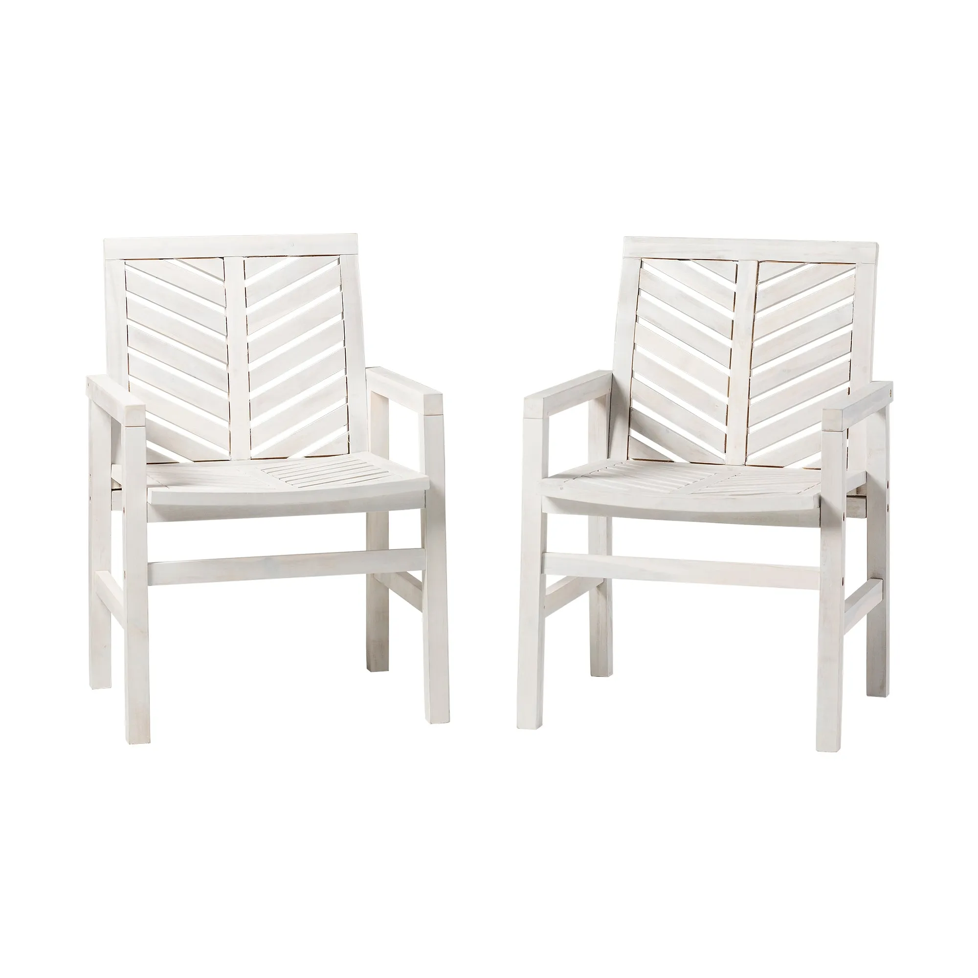 Modern Chevron Patio Chairs, Set of 2 - White Wash