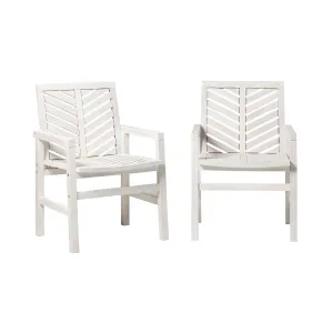 Modern Chevron Patio Chairs, Set of 2 - White Wash
