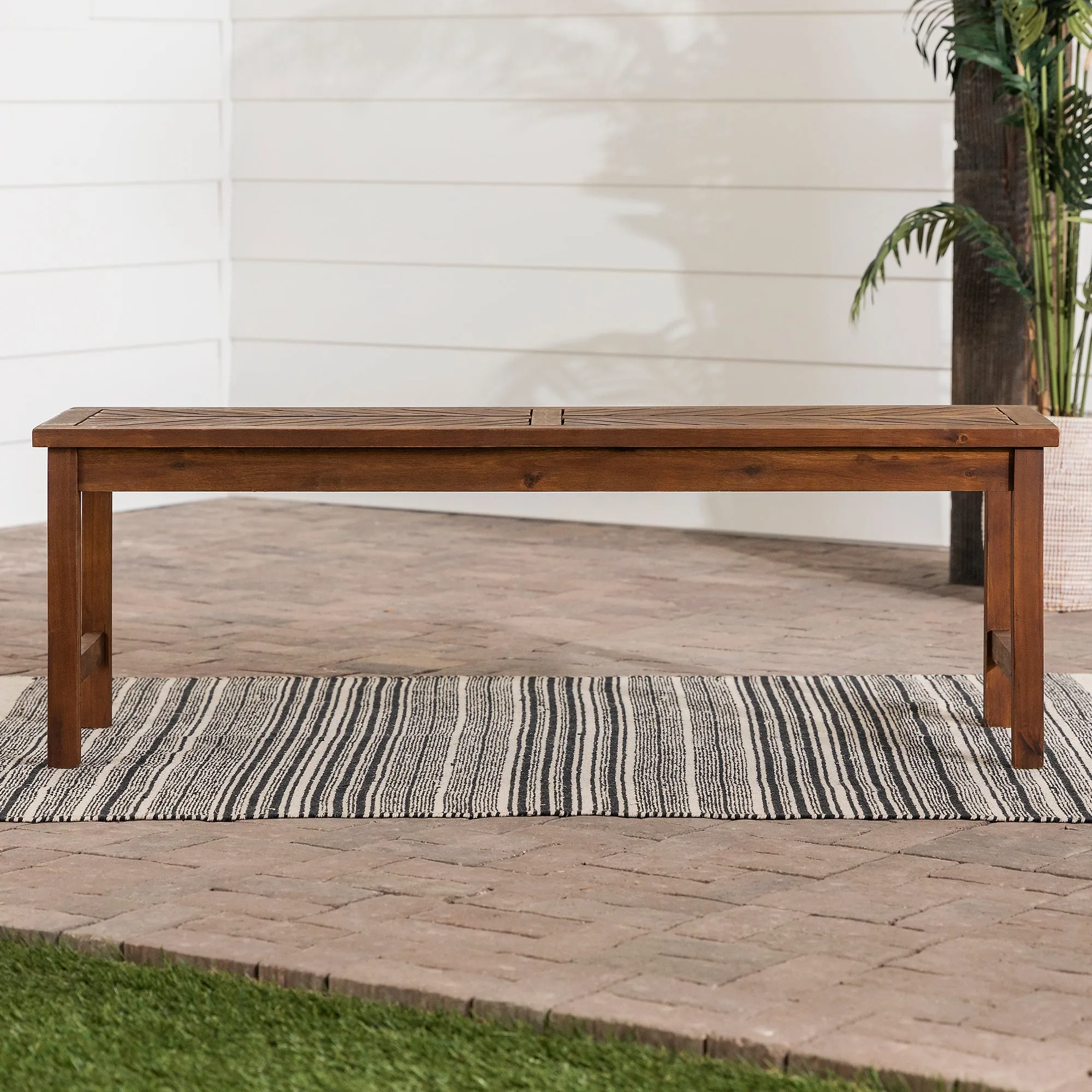 Modern Chevron-Top Solid Wood Patio Bench - Dark Brown