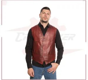 New Men's Vest in Genuine Bordeaux Leather