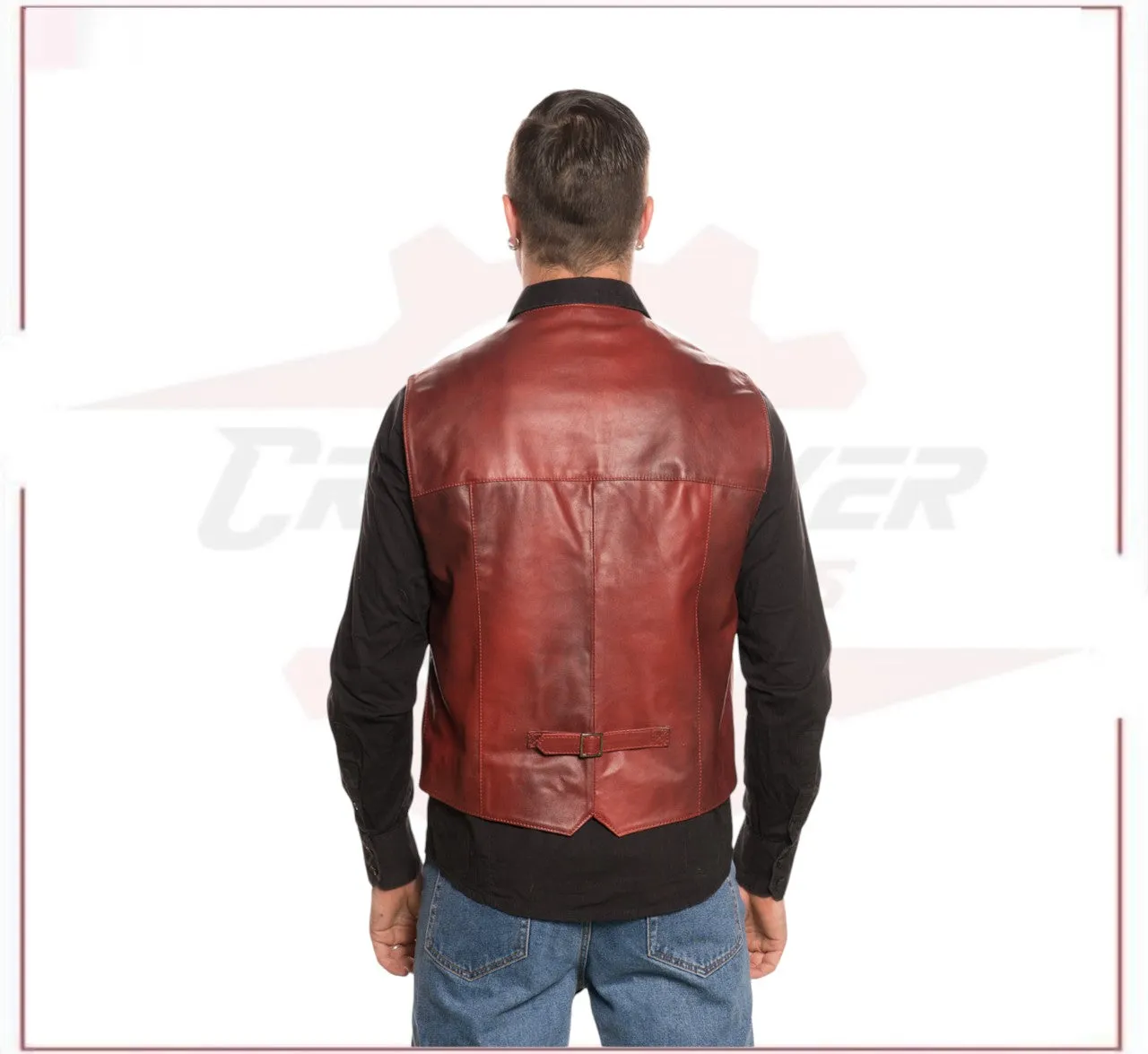 New Men's Vest in Genuine Bordeaux Leather