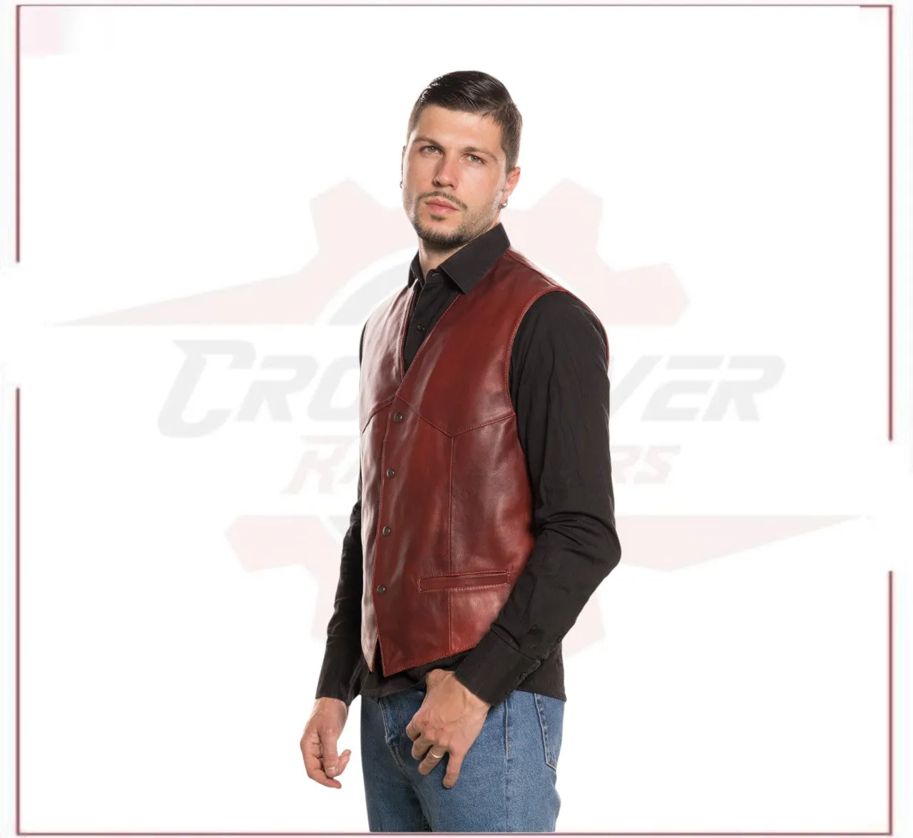 New Men's Vest in Genuine Bordeaux Leather