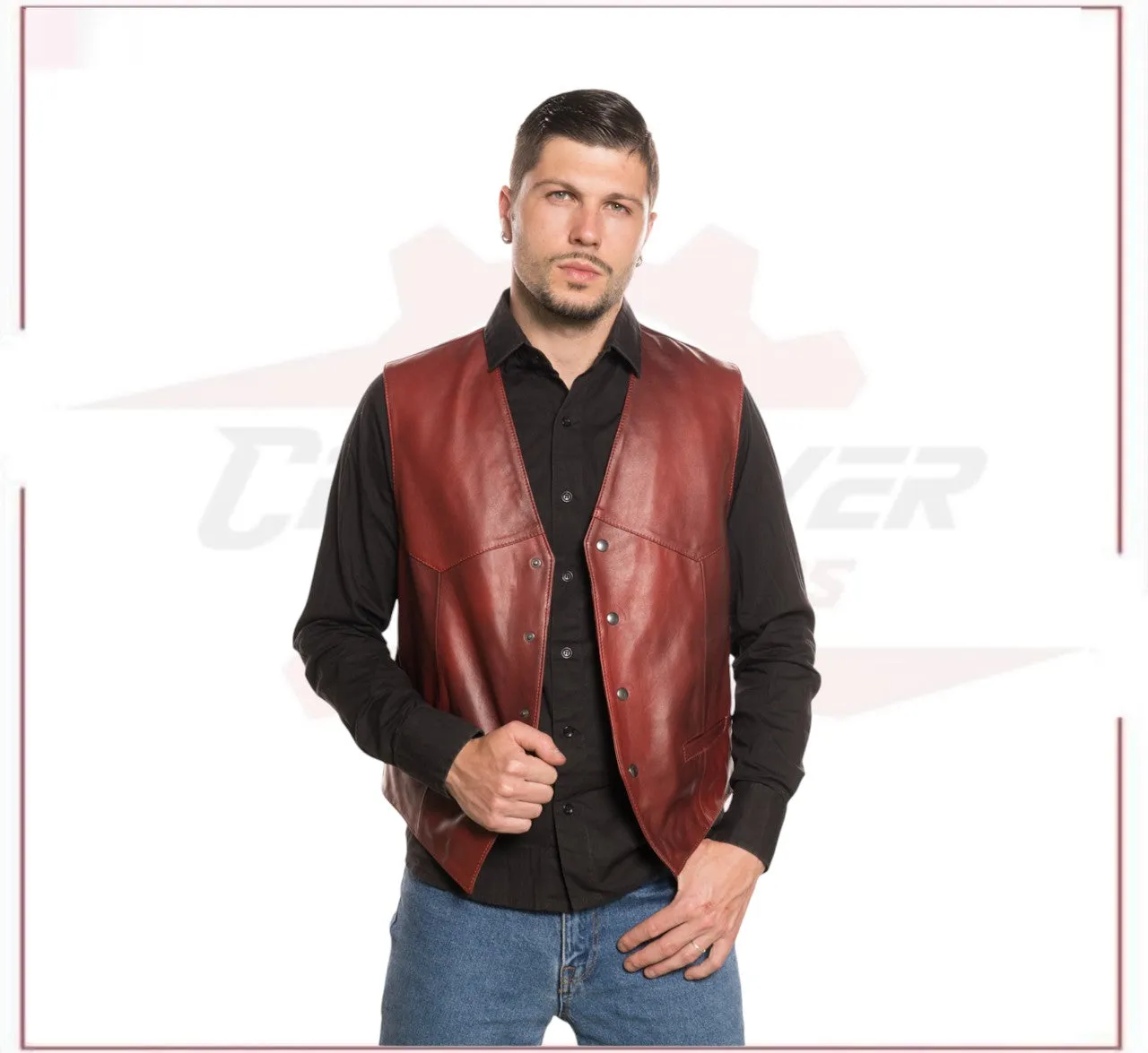 New Men's Vest in Genuine Bordeaux Leather