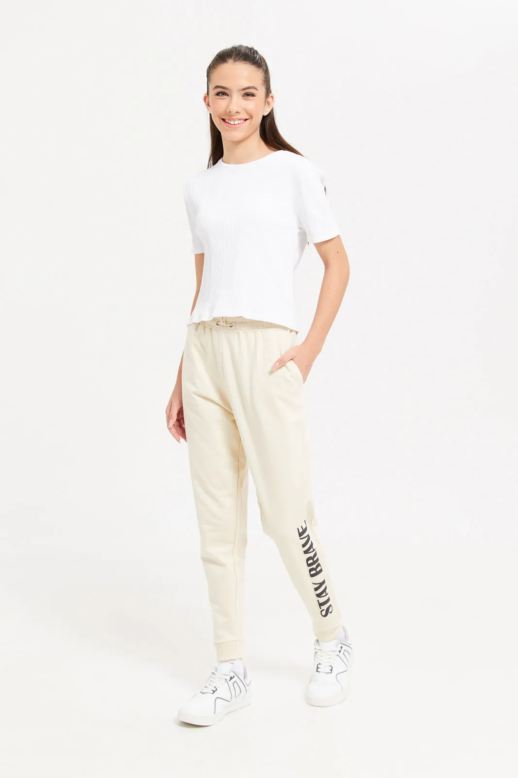 Senior Girls Beige Printed Track Pants