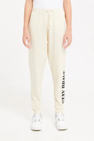 Senior Girls Beige Printed Track Pants