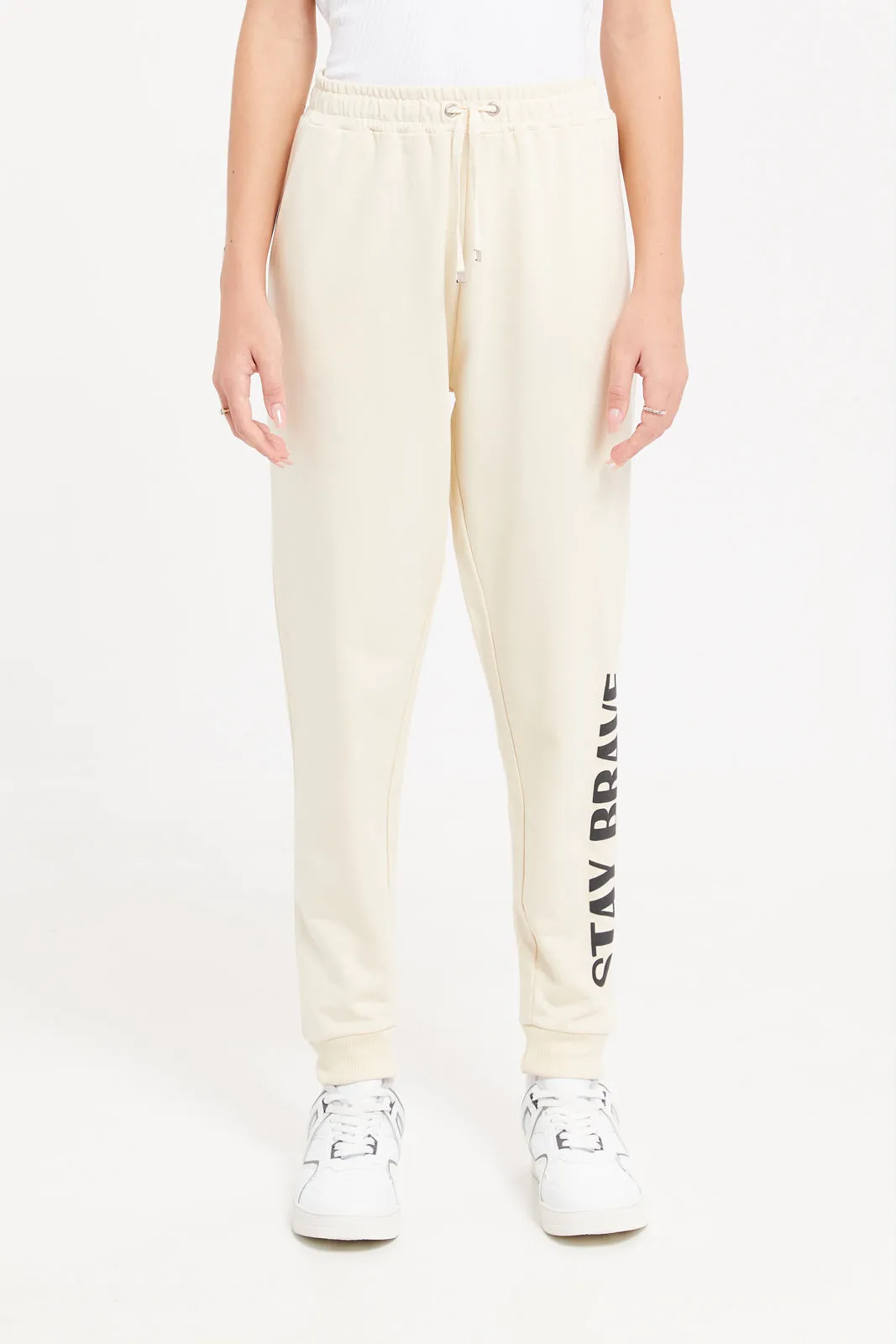 Senior Girls Beige Printed Track Pants