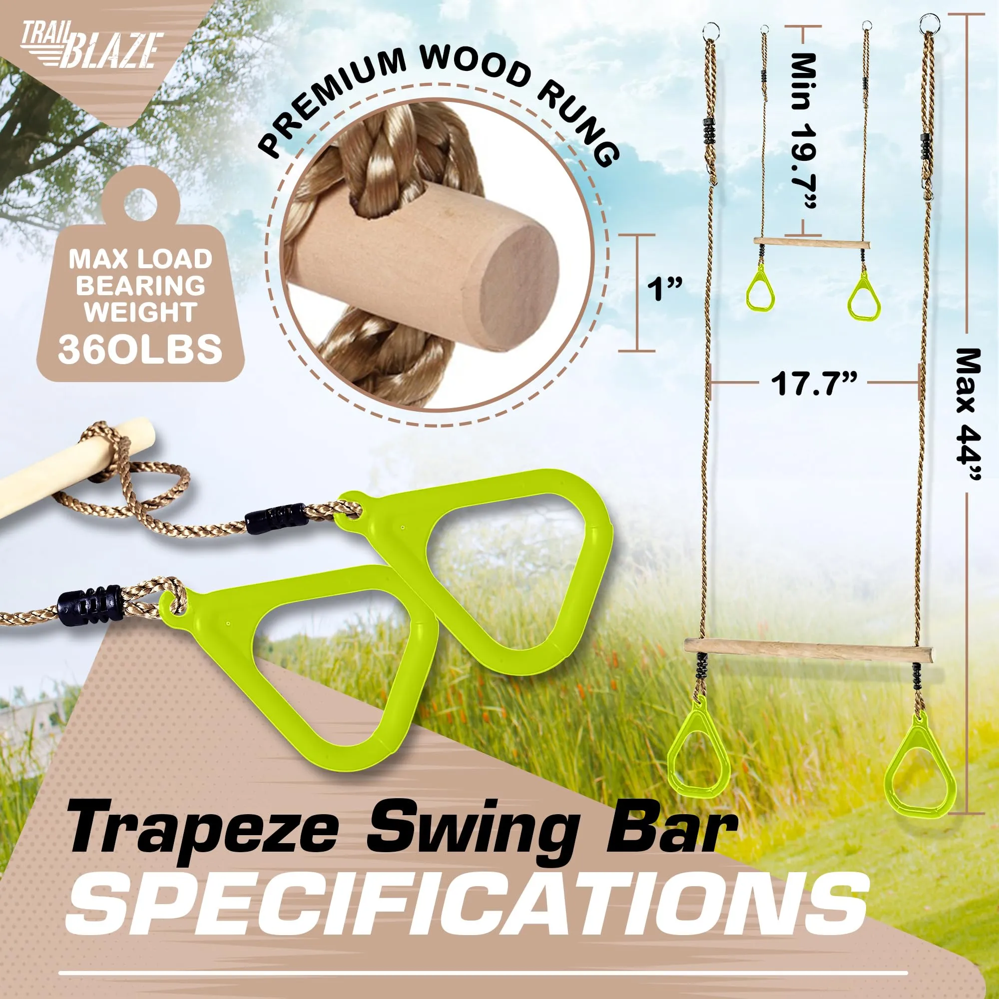 Trailblaze Trapeze Bar Gym Rings Swing Set Accessories for Backyard Playground