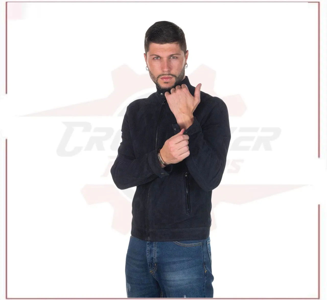 U010 - Men's Jacket in Genuine Blue Suede Leather