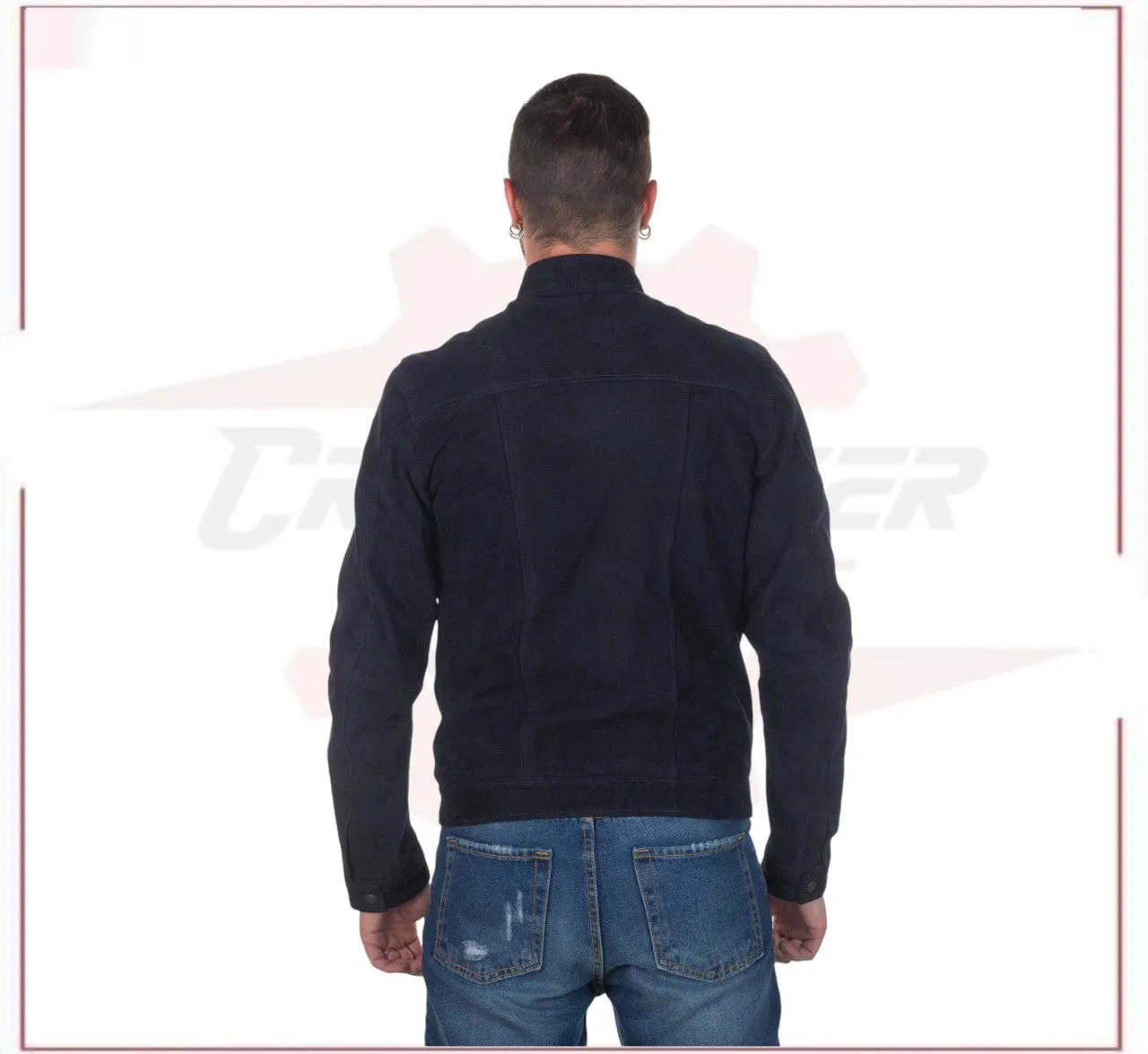 U010 - Men's Jacket in Genuine Blue Suede Leather