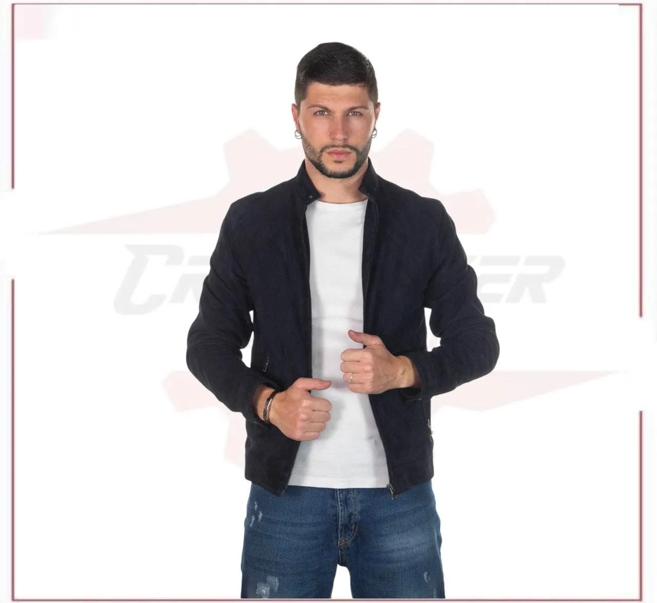 U010 - Men's Jacket in Genuine Blue Suede Leather