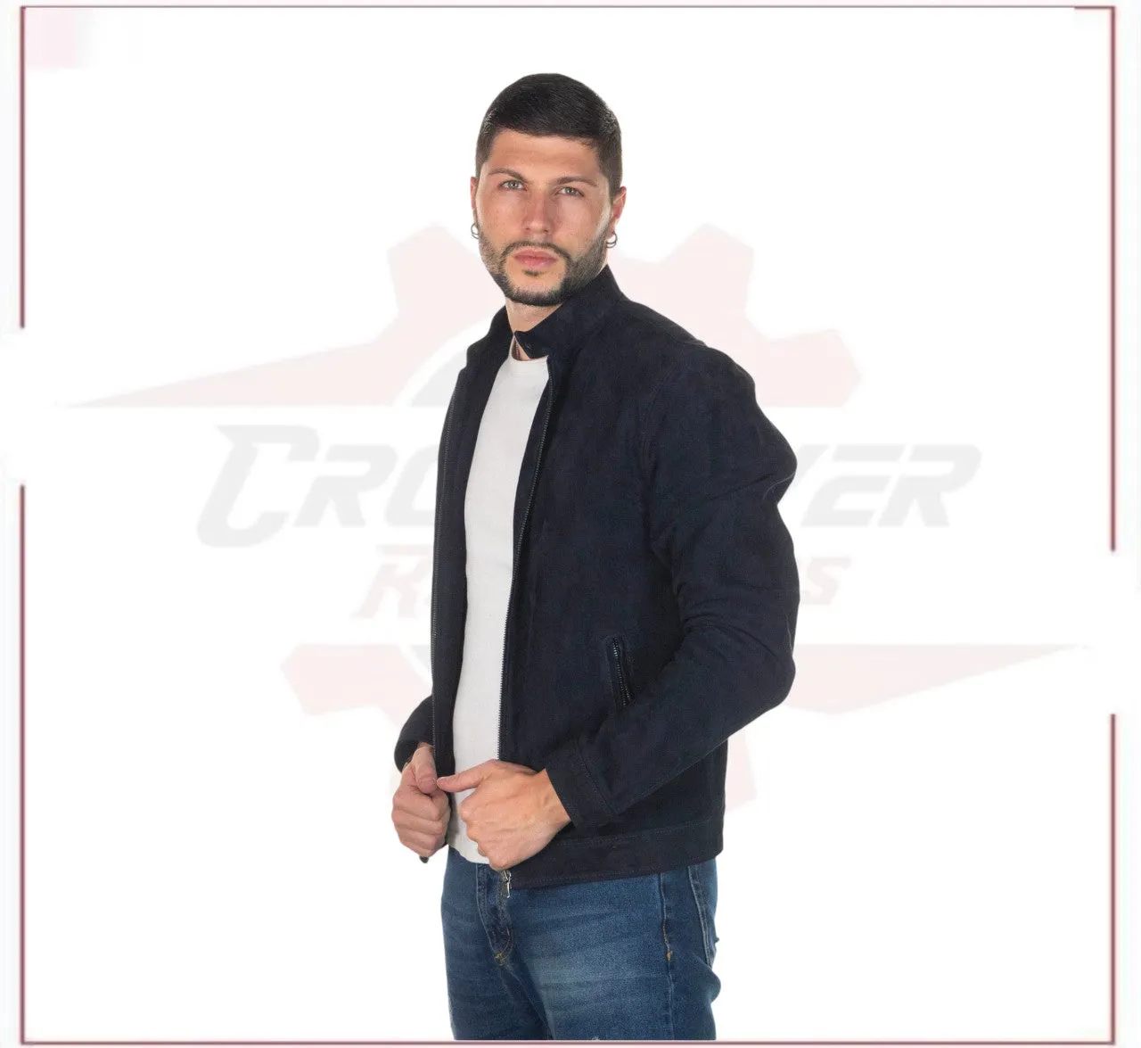 U010 - Men's Jacket in Genuine Blue Suede Leather