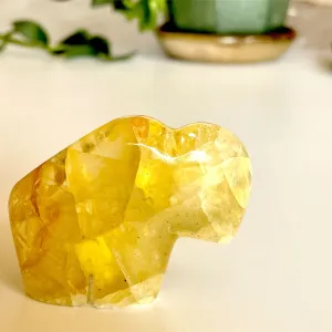 Yellow Glow Fluorite Buffalo Carving